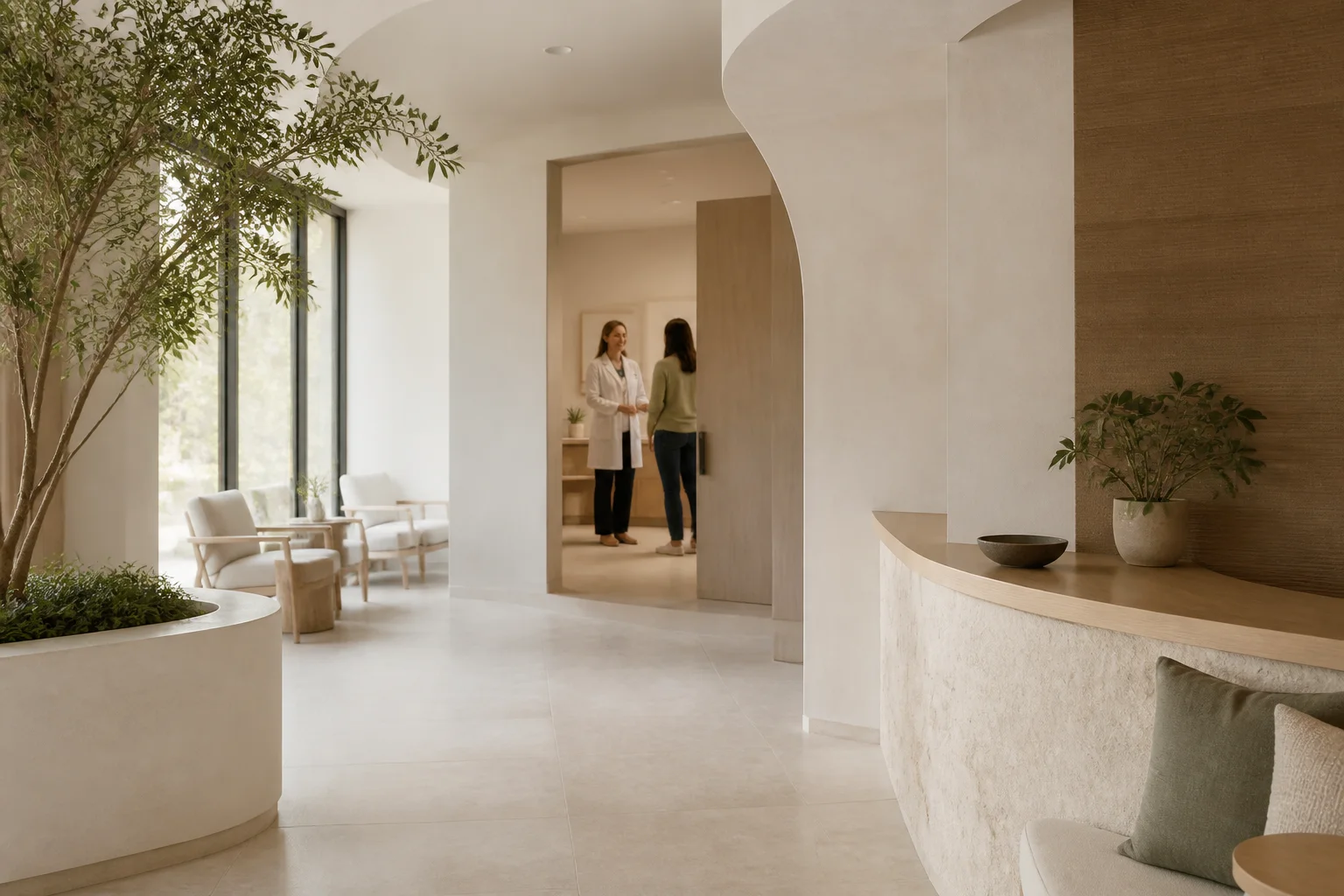 Interior cálido y sereno de una clínica integral